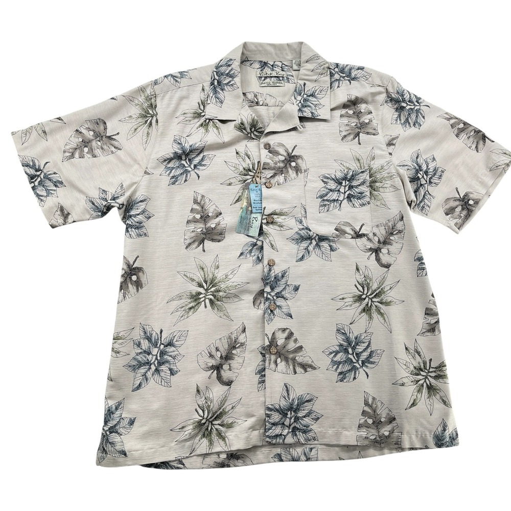 Batik Bay Mens Large 100% Silk Hawaiian Shirt Natural Tropical Leaf 22484